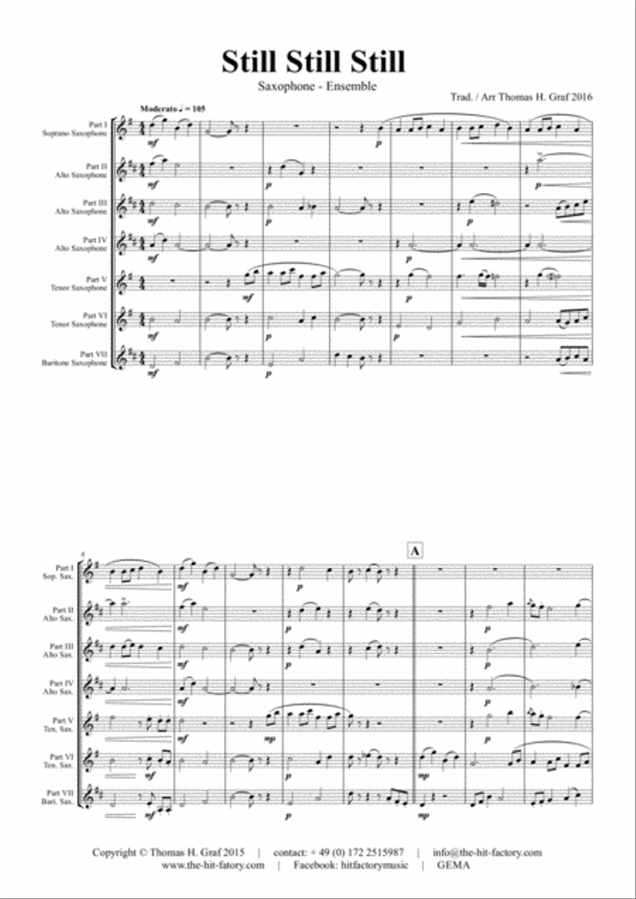 Still Still Still - Christmas song - 7 Parts - Saxophone Ensemble Woodwind Ensemble scores gallery preview page 1