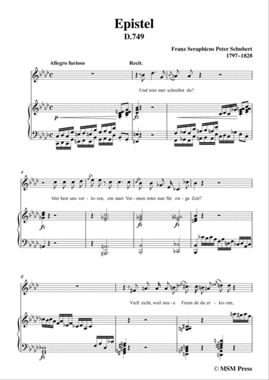 Schubert-Epistel(Herrn Joseph Spaun),in f minor,for Voice&Piano Voice scores gallery preview page 3