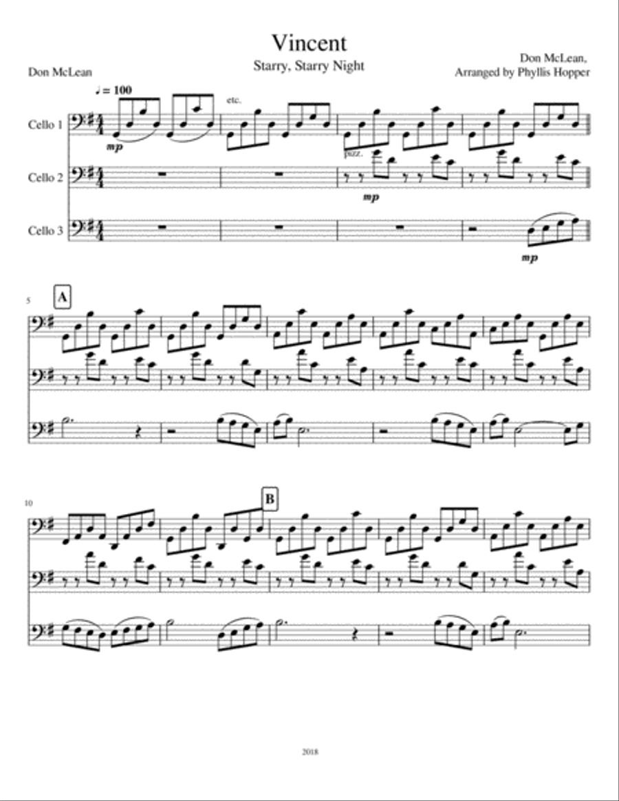 Vincent (Starry Starry Night) String Trio scores gallery preview page 1