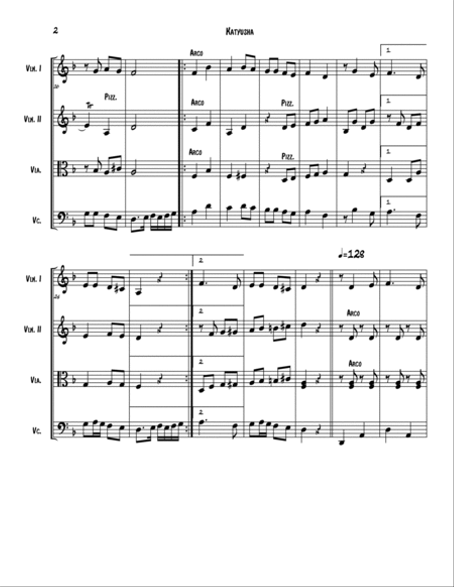 Katyusha Katyusha String Quartet scores gallery preview page 2