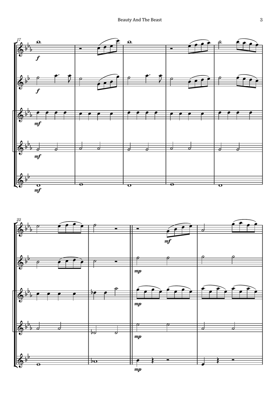 Beauty And The Beast Saxophone Quintet scores gallery preview page 3