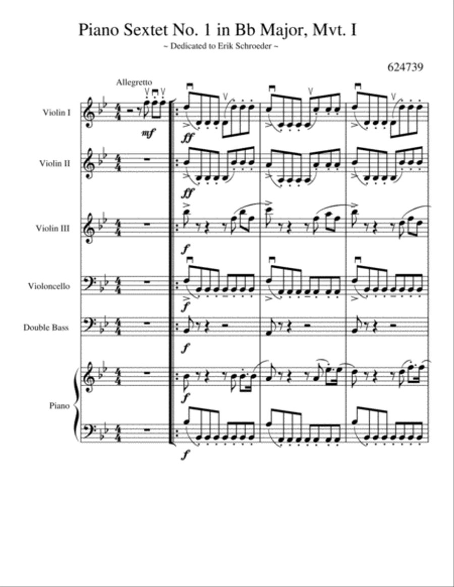 Piano Sextet No. 1 in Bb Major, Mvt. 1 Small Ensemble scores gallery preview page 1