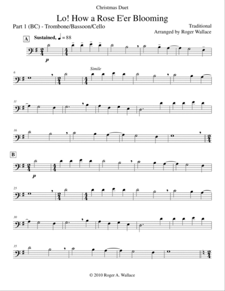 Lo! How a Rose E'er Blooming Trombone Duet scores gallery preview page 4