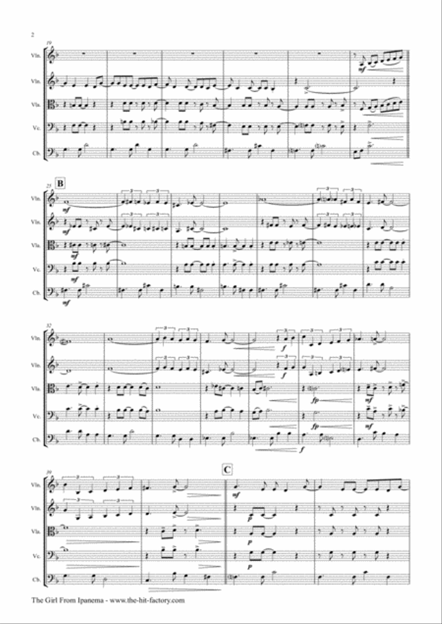 The Girl From Ipanema (Garota De Ipanema) String Quintet scores gallery preview page 2