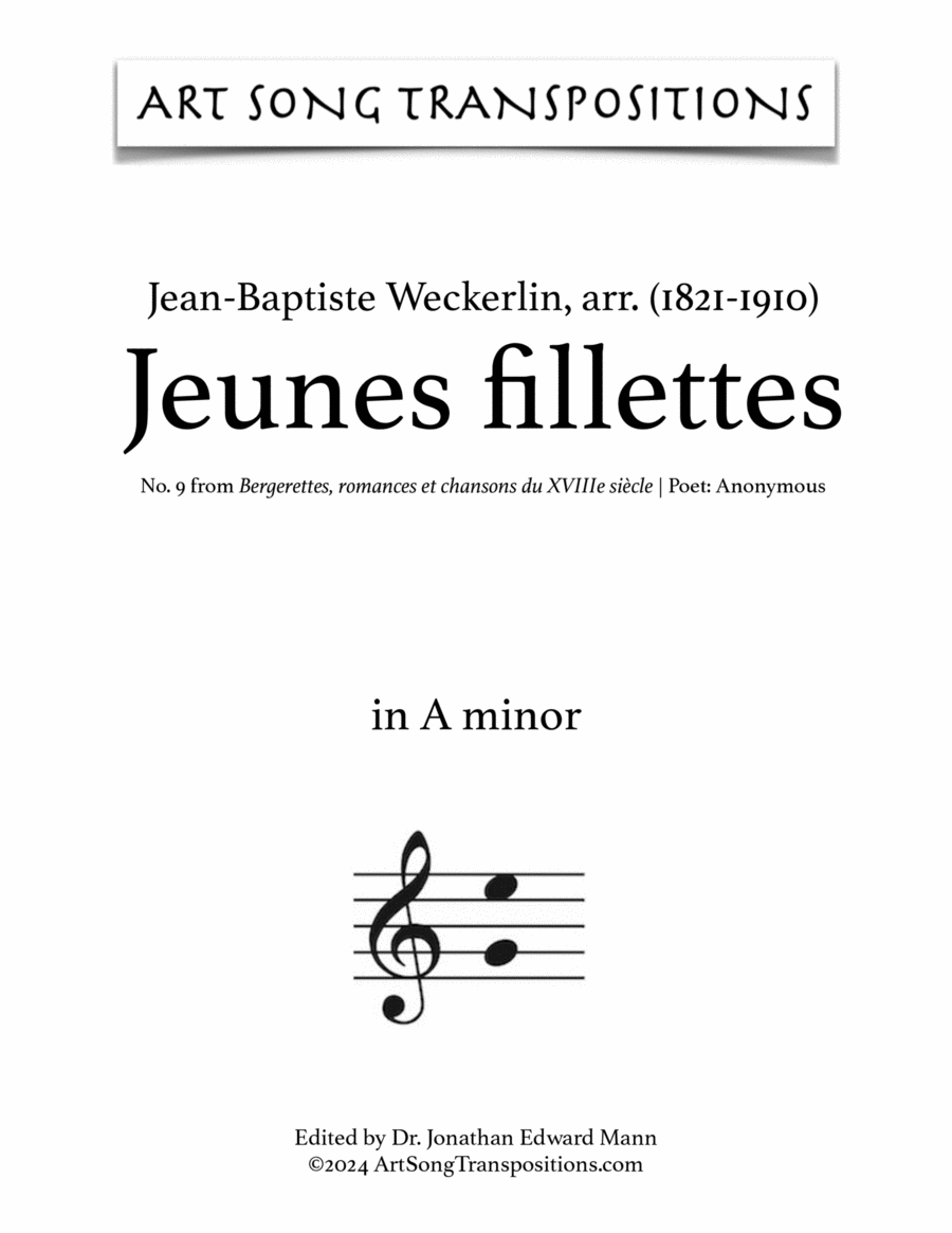 WECKERLIN: Jeunes fillettes (transposed to A minor) Voice scores gallery preview page 1