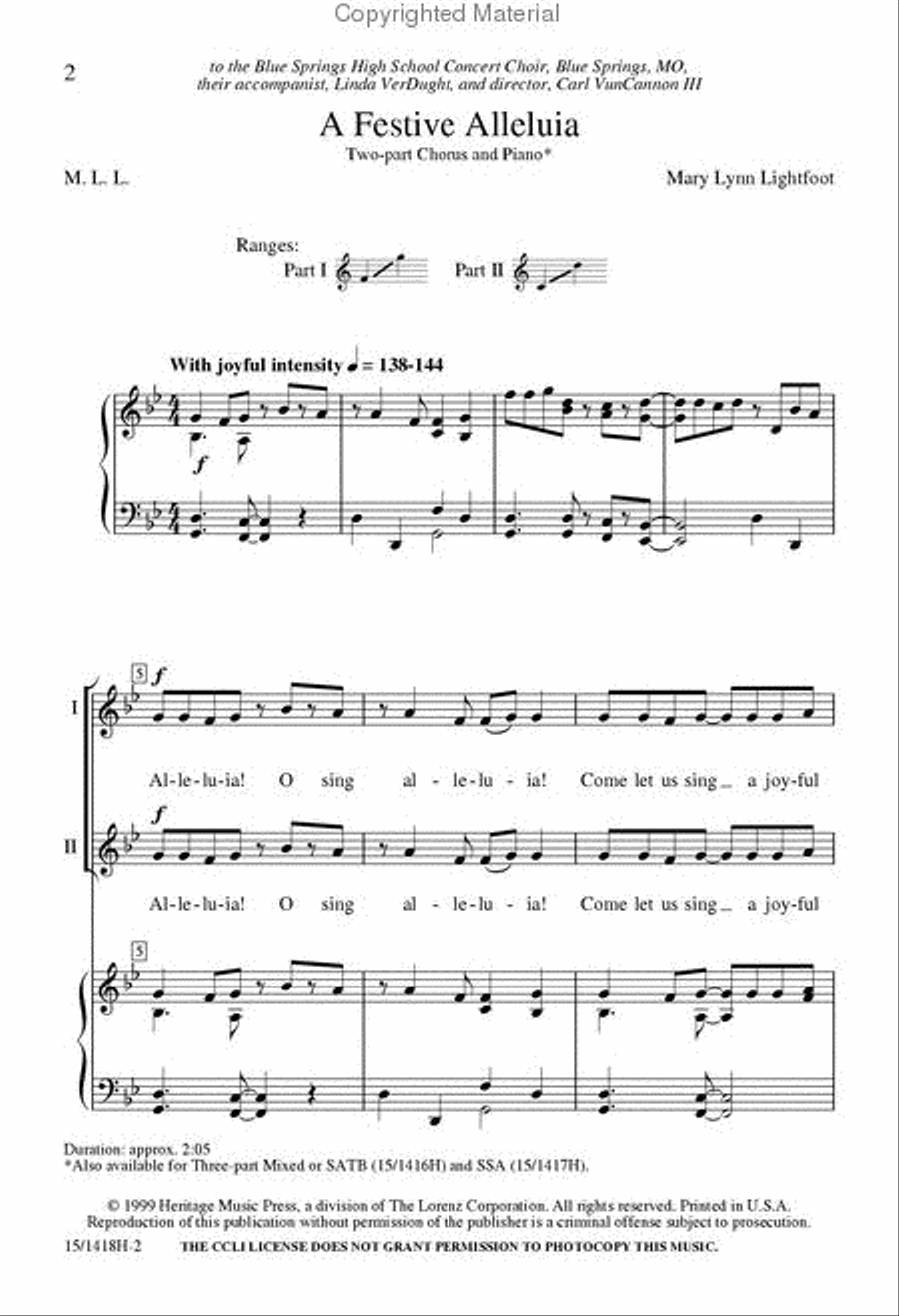 A Festive Alleluia SSA scores gallery preview page 2