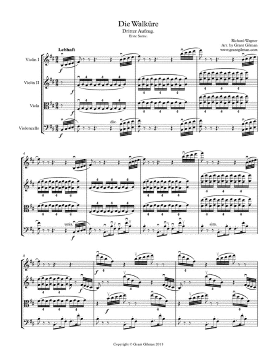 Die Walküre - Act 3 Prelude - For String Quartet String Quartet scores gallery preview page 1