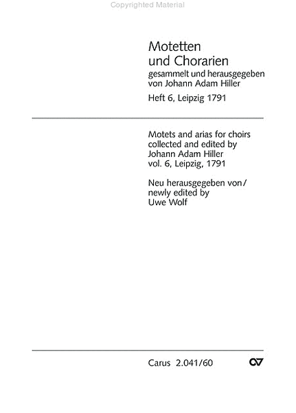 Motets and arias for choirs collected and edited by Johann Adam Hiller, vol. 6