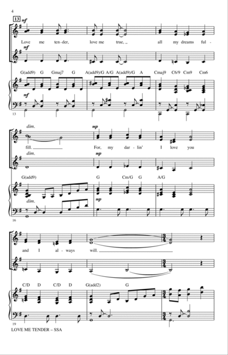 Love Me Tender (arr. Roger Emerson) SSA scores gallery preview page 2