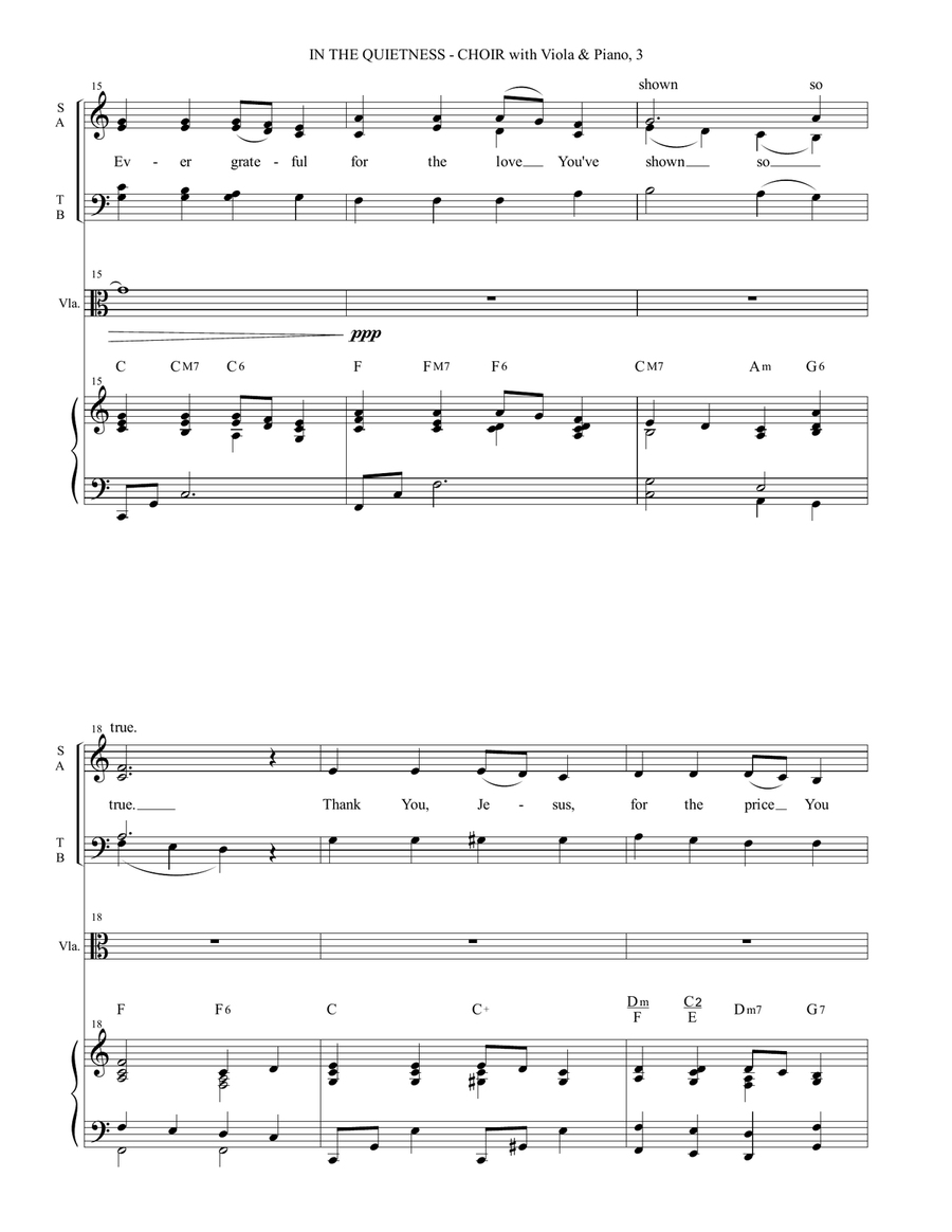 IN THE QUIETNESS (For SATB Choir with Viola & Piano - separate Octavo, Choir & Viola Part included) 4-Part scores gallery preview page 4