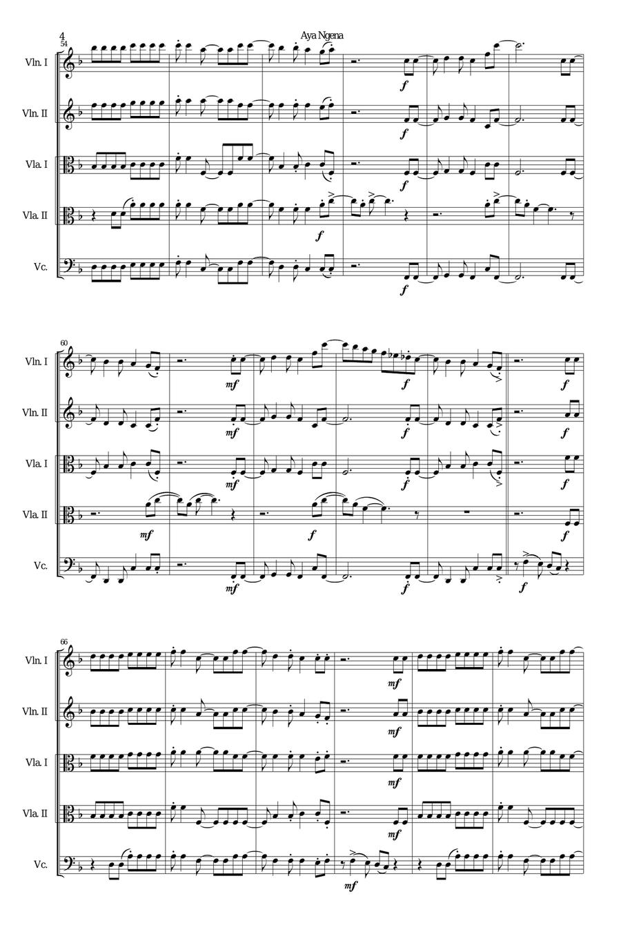 Aya Ngena for string quintet (2 violins 2 violas 1 cello) String Quintet scores gallery preview page 4