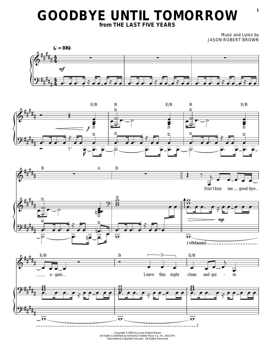 Goodbye Until Tomorrow (from The Last 5 Years) Piano, Vocal, Guitar scores gallery preview page 1