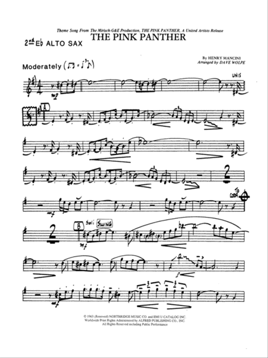 The Pink Panther: 2nd E-flat Alto Saxophone Jazz Ensemble scores gallery preview page 1