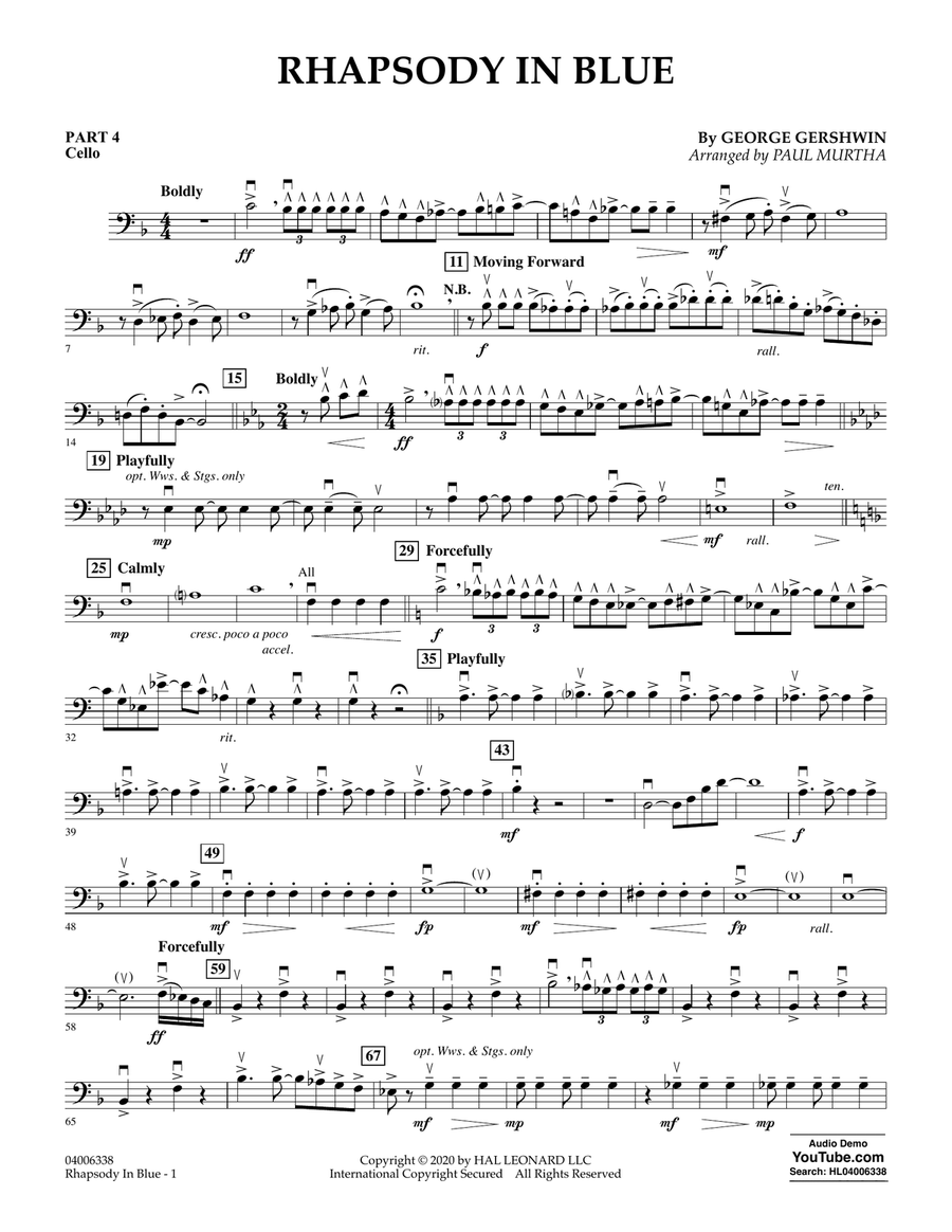 Rhapsody in Blue (arr. Paul Murtha) - Pt.4 - Cello Concert Band scores gallery preview page 1