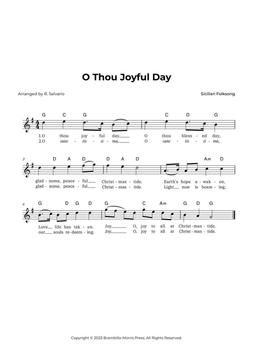 O Thou Joyful Day (Key of G Major) image number null