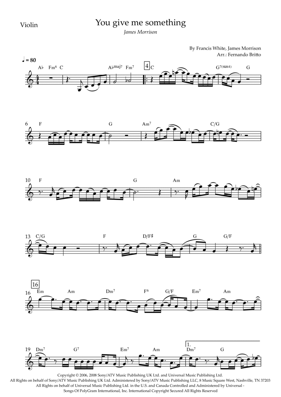 You Give Me Something Violin Solo scores gallery preview page 1