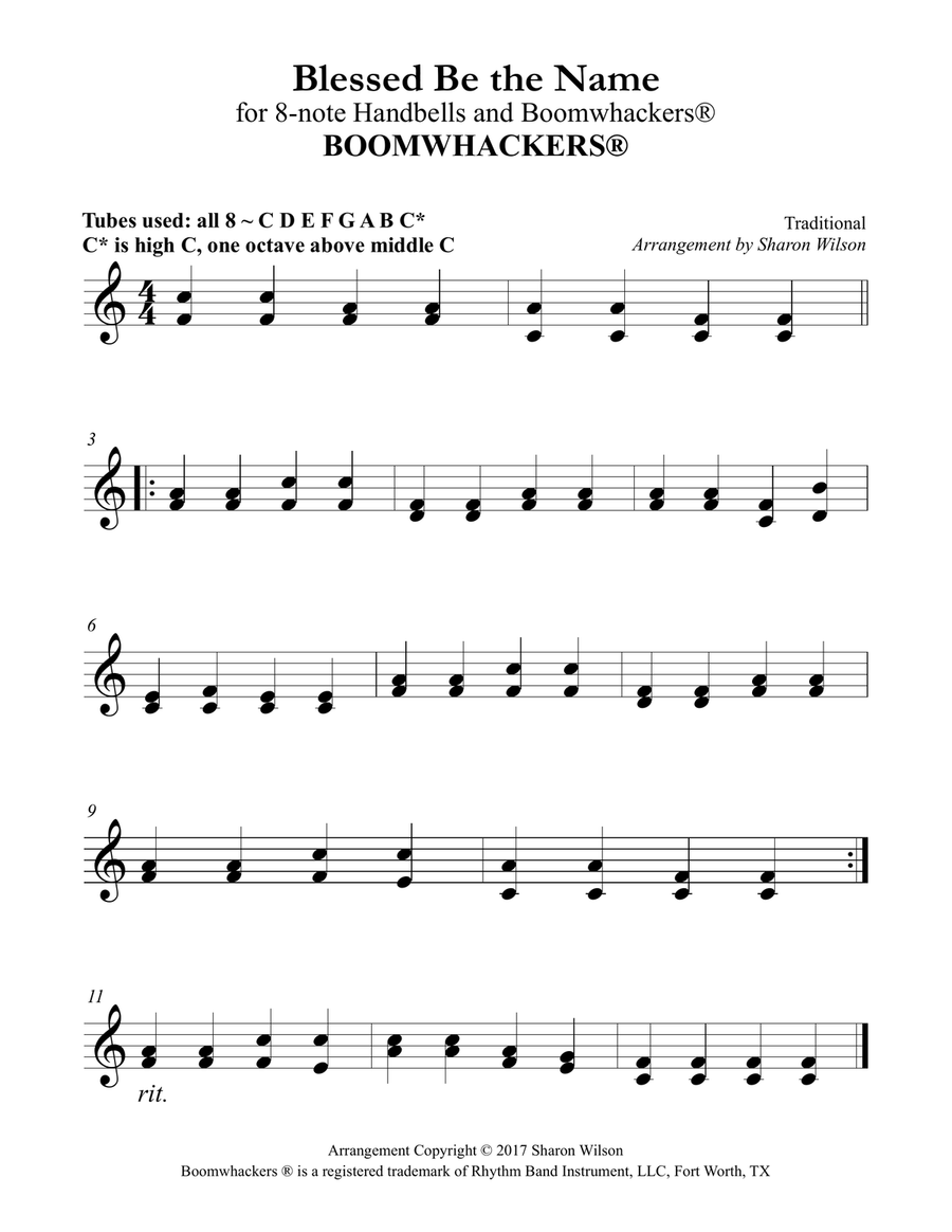 Ten Praise Choruses (for 8-note Bells and Boomwhackers with Black and White Notes) Handbell Choir scores gallery preview page 5