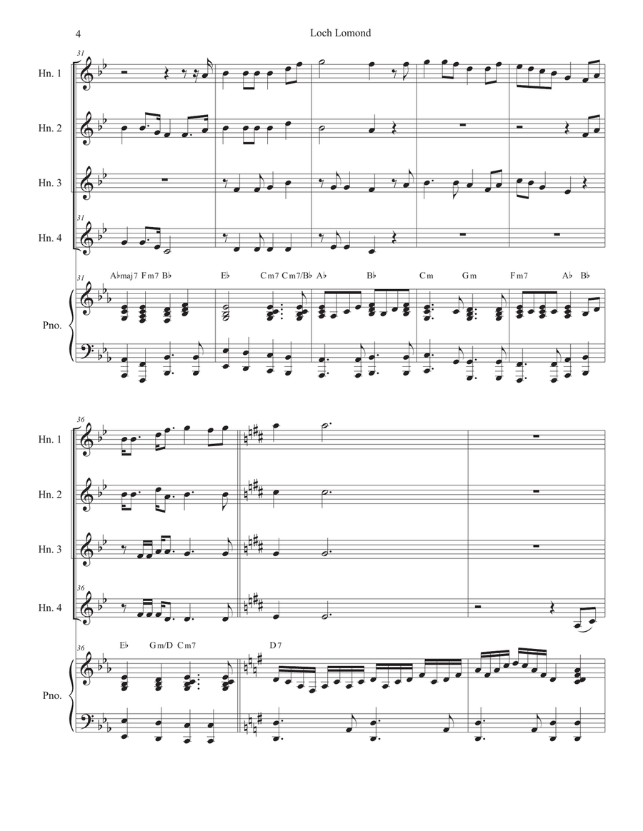 Loch Lomond (French Horn Quartet and Piano) French Horn Quartet scores gallery preview page 4