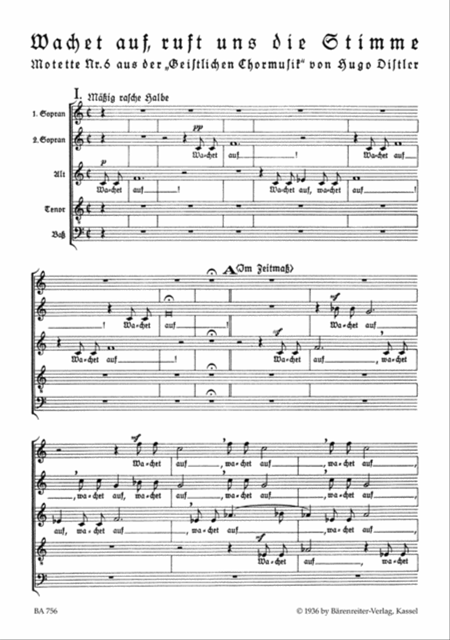 Wachet auf, ruft uns die Stimme für fünfstimmigen Chor a cappella no. 6