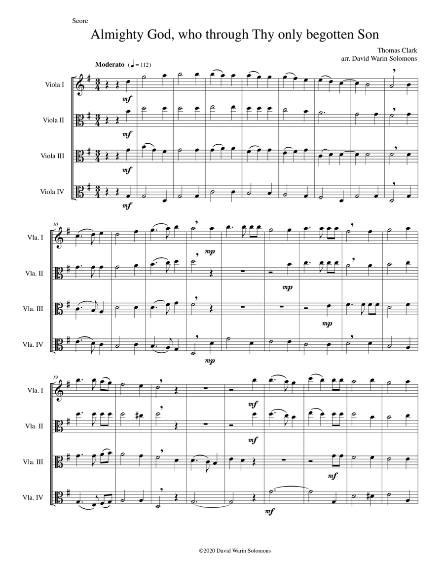 Almighty God, who through thy only begotten Son (Easter motet) for 4 violas Viola Solo scores gallery preview page 1