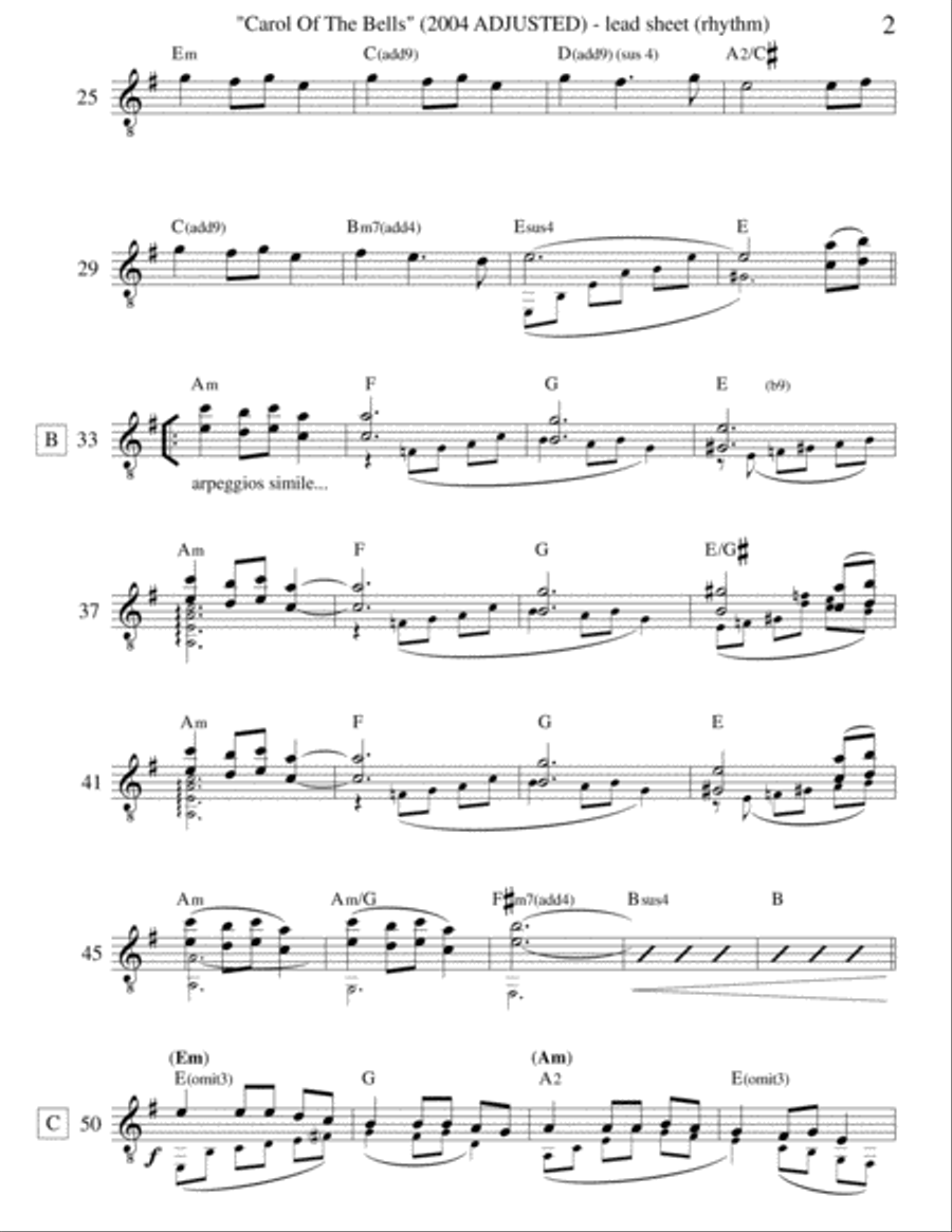 Carol Of The Bells (Lead Sheet) Guitar Ensemble scores gallery preview page 2