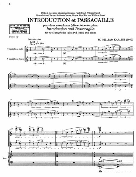 Introduction Et Passacaille (saxophones 2) Saxophone - Sheet Music