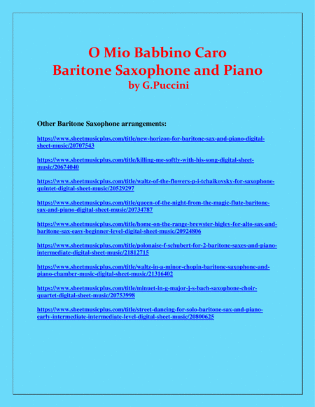 O Mio Babbino Caro - G.Puccini - Baritone Sax and Piano image number null