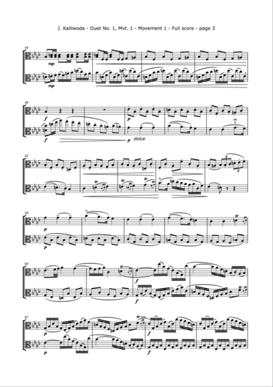 Kalliwoda, J. - Duet No. 1 Mvt. 1, (Op. 70) for Two Violas String Duet scores gallery preview page 3