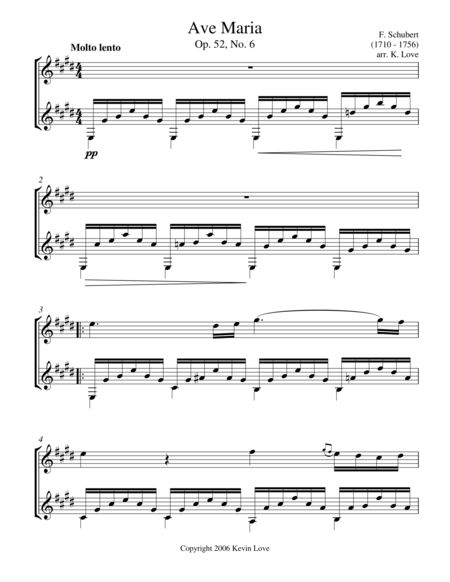 Ave Maria, E Major (Violin and Guitar) - Score and Parts image number null