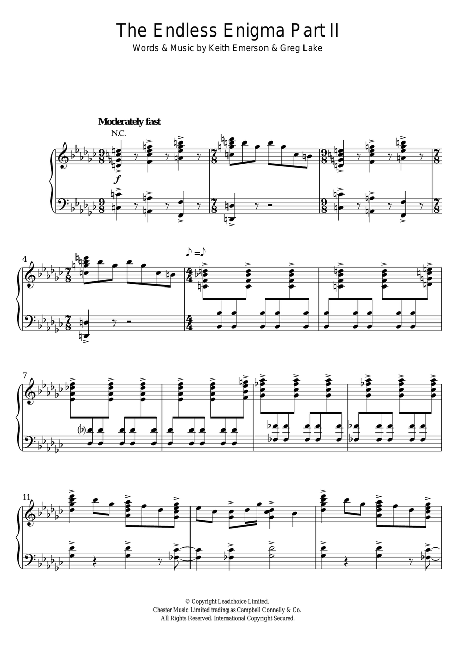 The Endless Enigma Part 2 Piano, Vocal scores gallery preview page 1