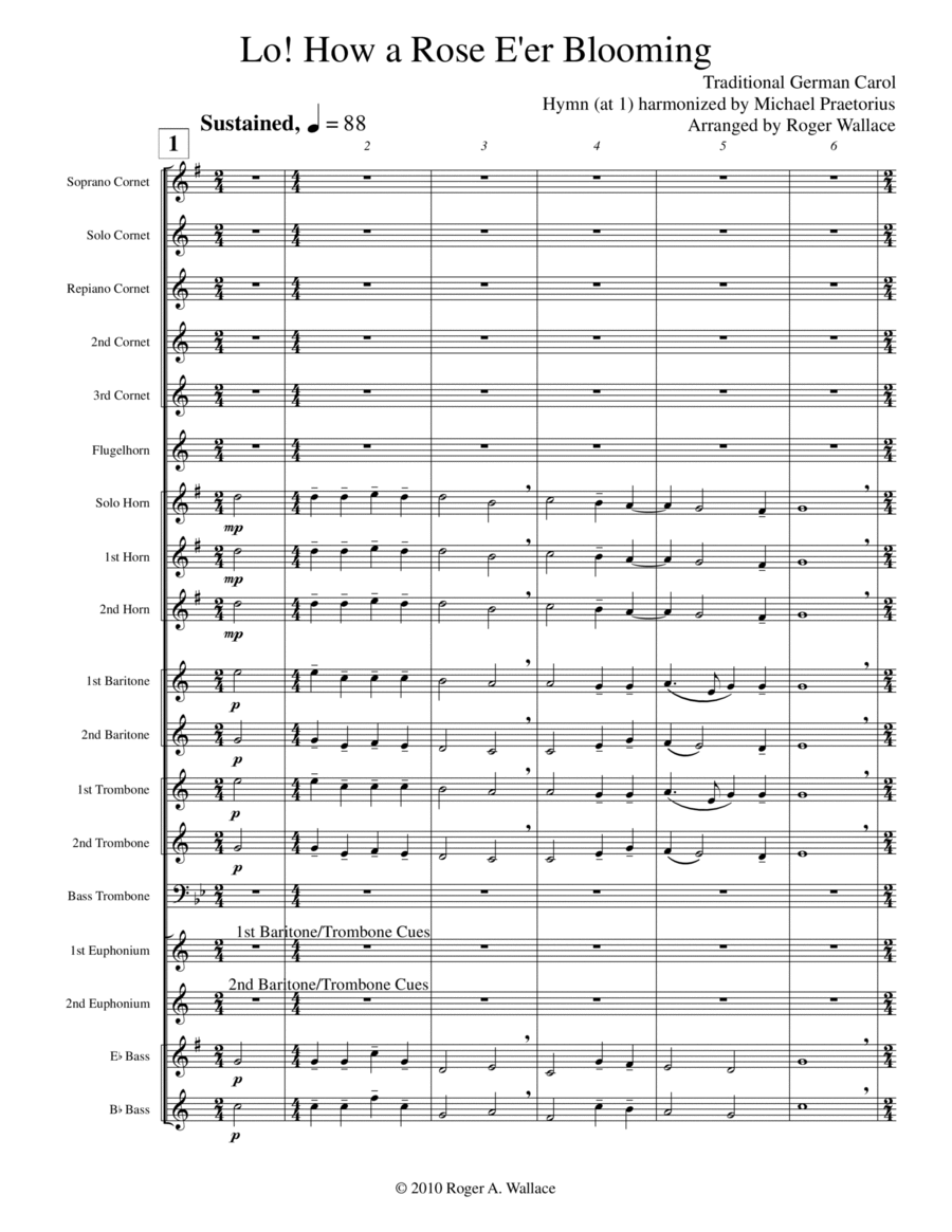 Lo! How a Rose E'er Blooming Brass Band scores gallery preview page 1