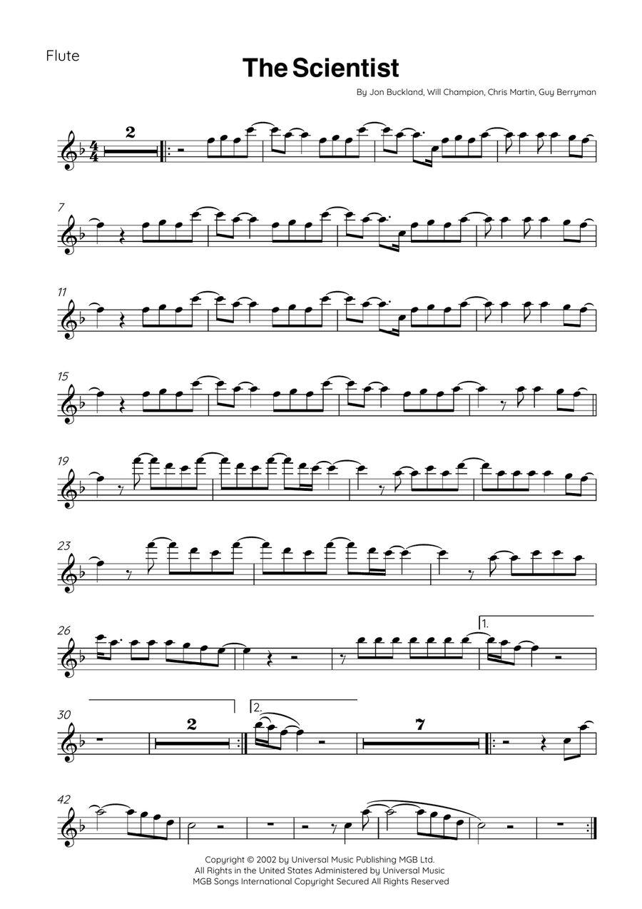 The Scientist Flute Solo scores gallery preview page 1