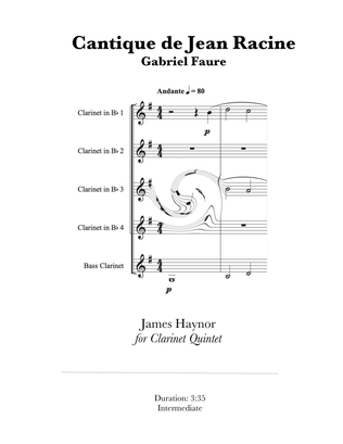 Book cover for Cantique de Jean Racine for Clarinet Quintet