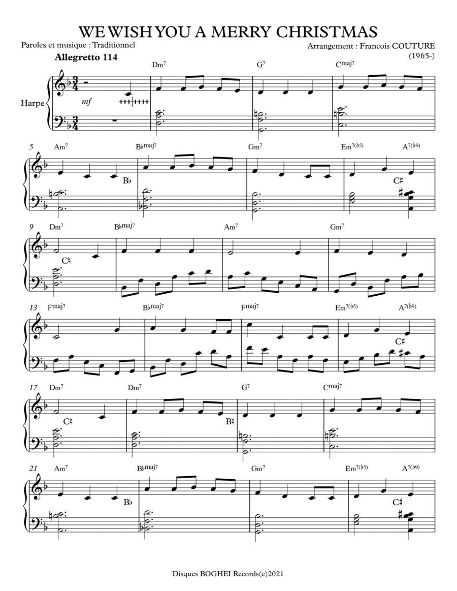WE WISH YOU A MERRY CHRISTMAS Harp scores gallery preview page 1