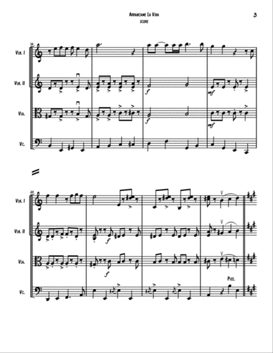 Arrancame La Vida String Quartet scores gallery preview page 4