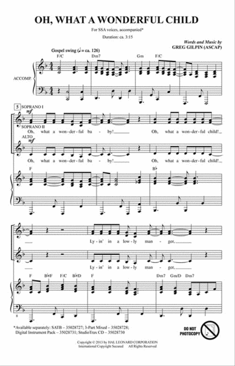 Oh, What a Wonderful Child SSA scores gallery preview page 2