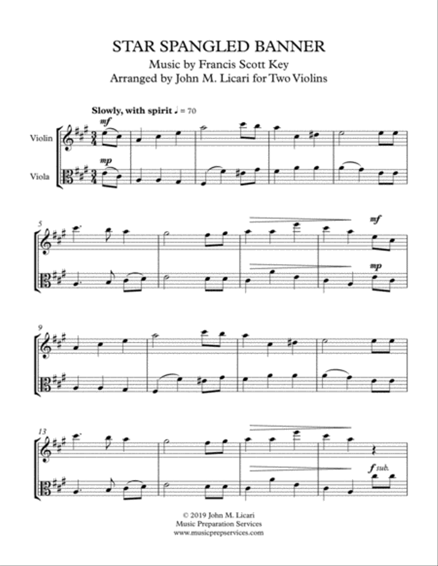 Star Spangled Banner - Francis Scott Key (Violin & Viola) String Duet scores gallery preview page 3
