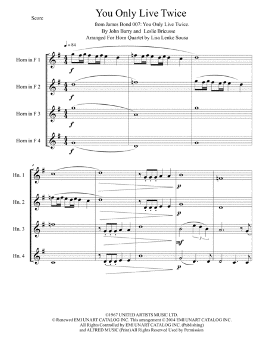 You Only Live Twice Brass Ensemble scores gallery preview page 2