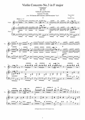 Vivaldi - Concerto No.3 in F major Op.8 Autumn RV 293 for Violin and Piano