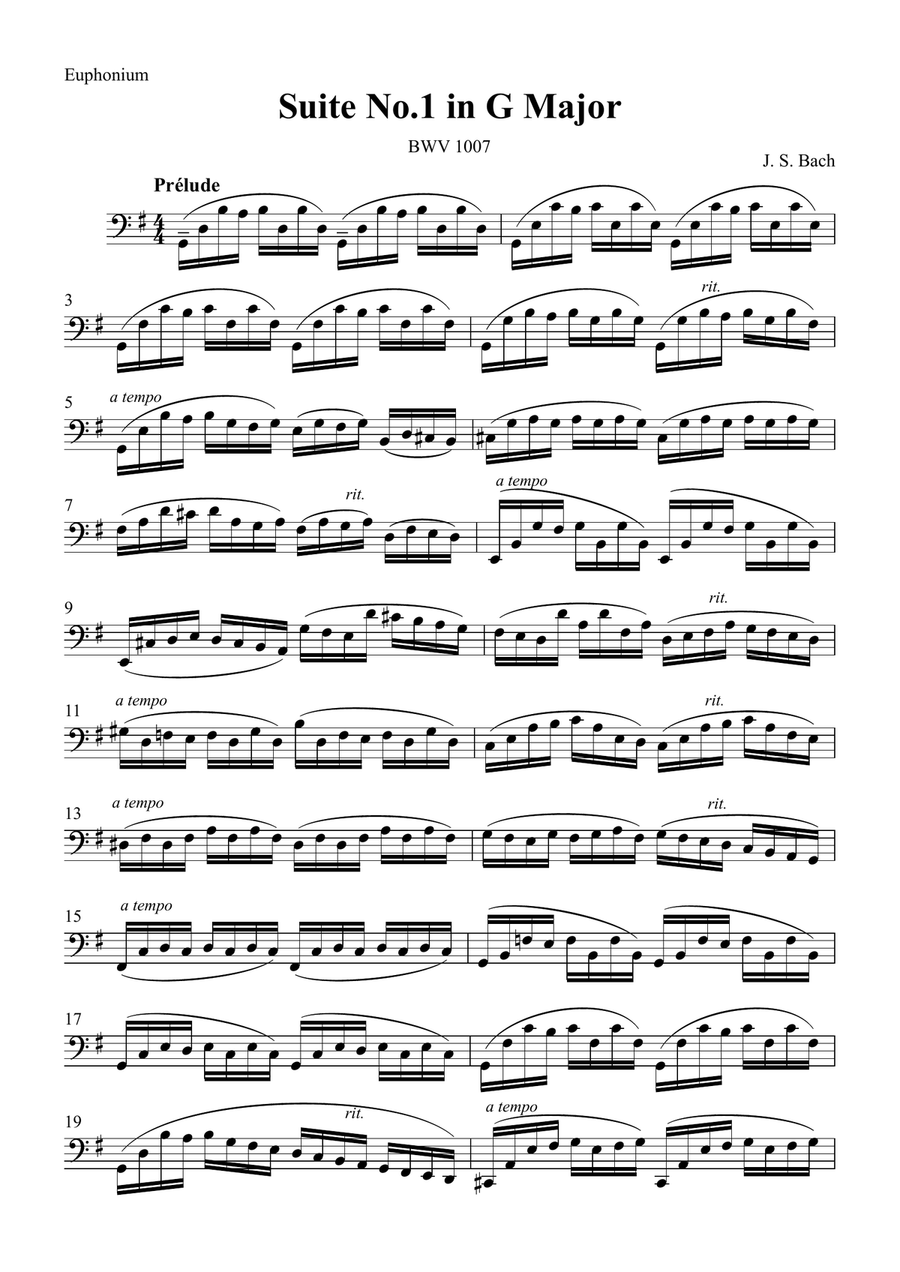 Cello Suite No.1 - I.Prelude (for Euphonium) / J.S.Bach BWV1007 Euphonium scores gallery preview page 1