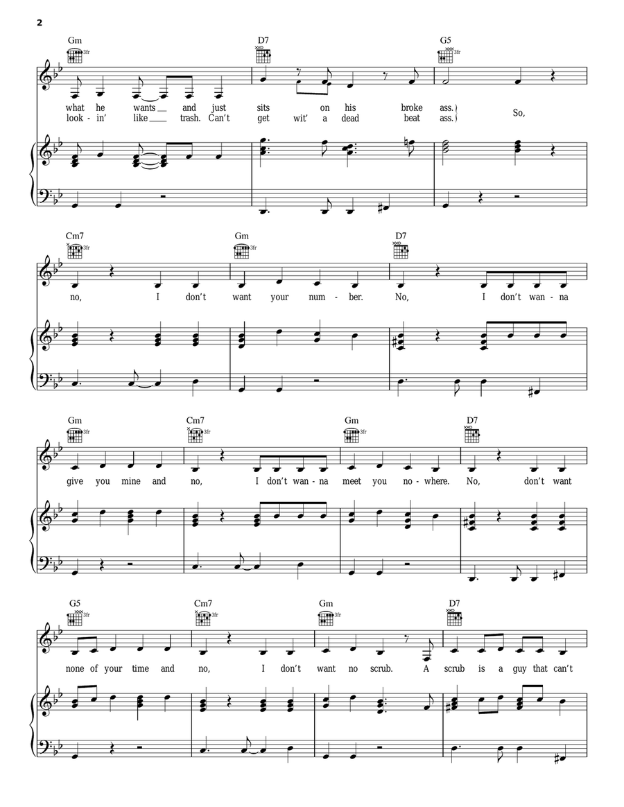 No Scrubs Piano, Vocal, Guitar scores gallery preview page 2