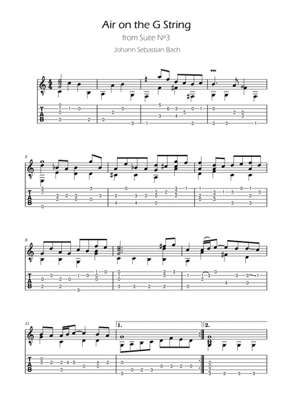 Bach - Air on the G string - BWV 1068 - Guitar TABs image number null