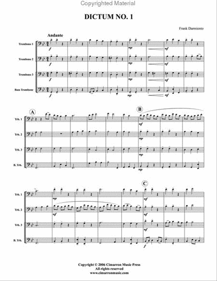 Dictum No. 1 Dictum No. 1 Trombone Quartet scores gallery preview page 2