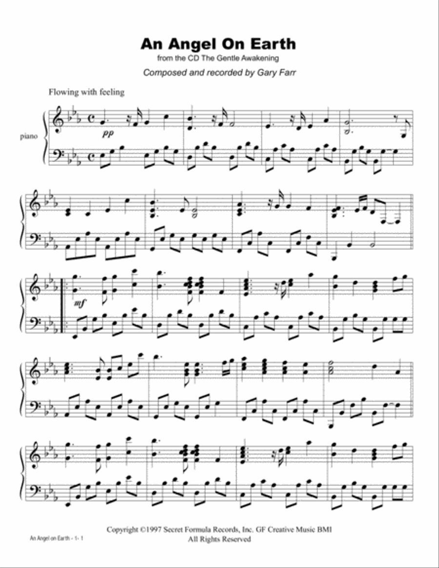 An Angel On Earth Piano Solo scores gallery preview page 1