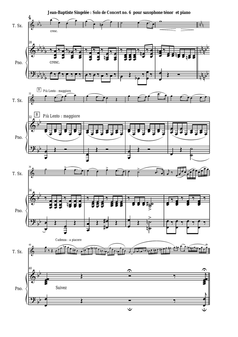 Jean-Baptiste Singelée: Solo de Concert no. 6, Opus 92 pour Saxophone Ténor et Piano Piano scores gallery preview page 4