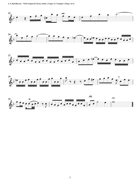Fugue 13 from Well-Tempered Clavier, Book 1 (Brass Quartet) image number null