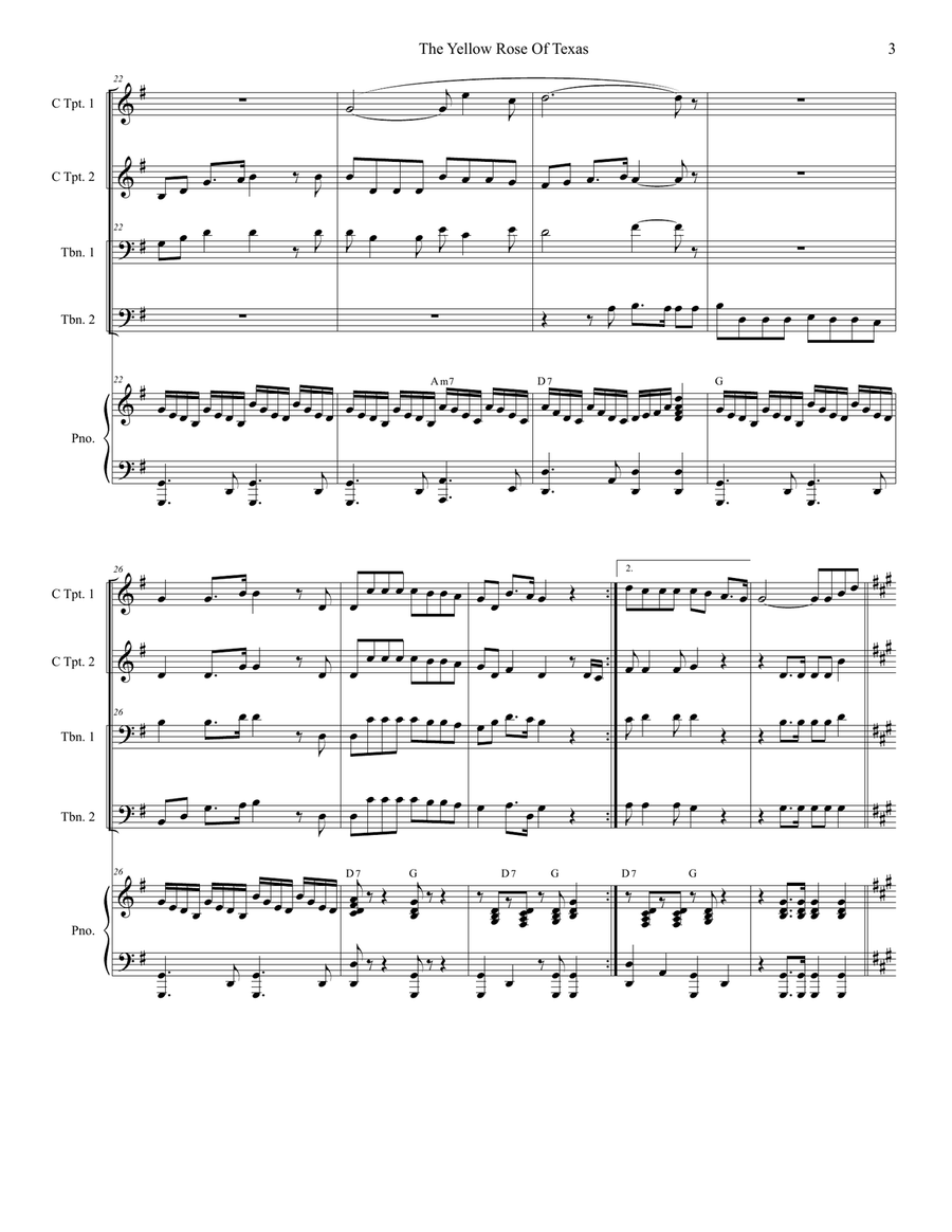 The Yellow Rose Of Texas (for Brass Quartet and Piano - Alternate Version) Brass Quartet scores gallery preview page 4
