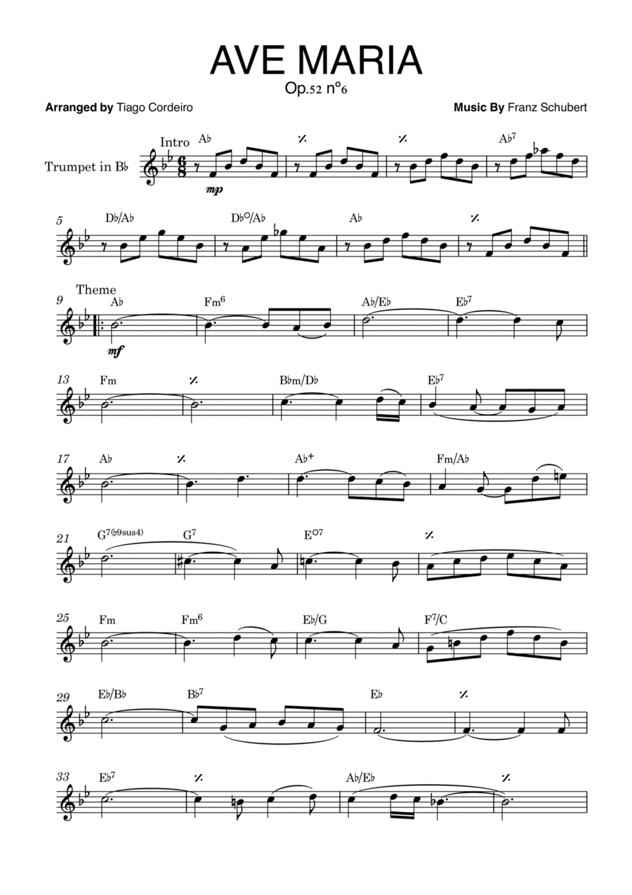Ave Maria Op.52 nº6 Ave Maria Op.52 nº6 B-Flat Trumpet scores gallery preview page 1