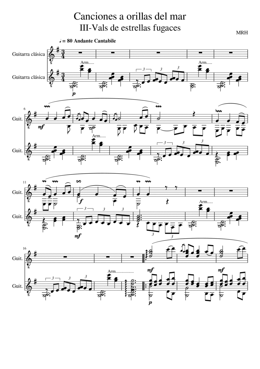 A orillas del mar de Canarias: III-Vals de las estrellas fugaces Acoustic Guitar scores gallery preview page 1