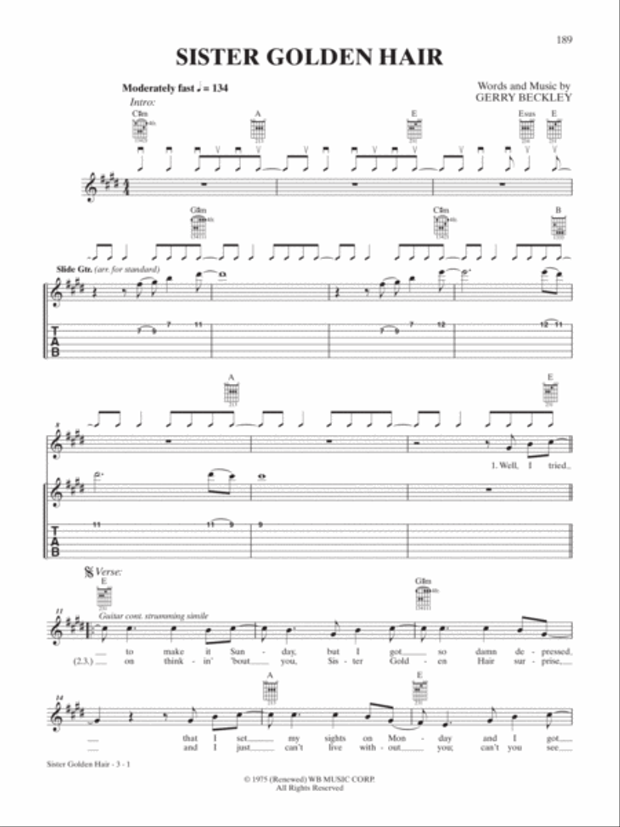 Sister Golden Hair Guitar Tablature scores gallery preview page 1